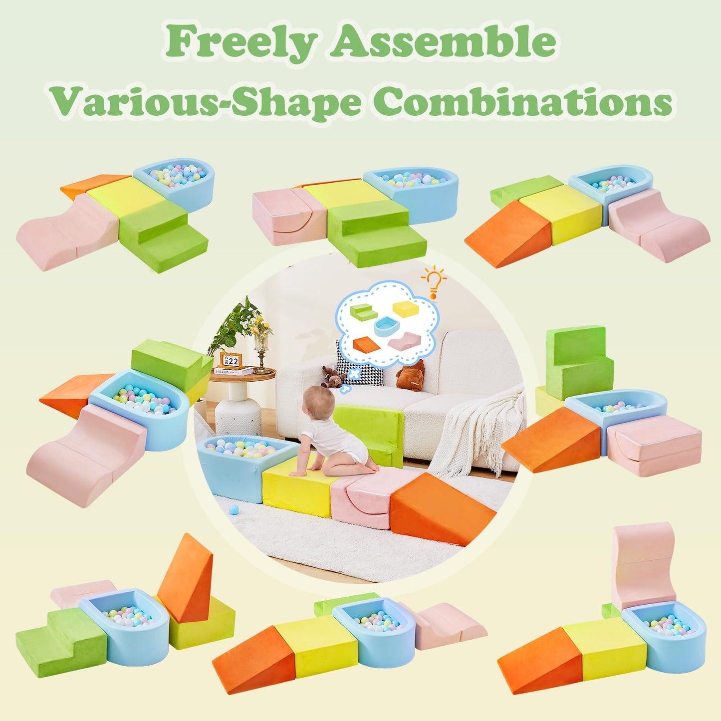 Quchi 5-Piece Climbing Toys For Toddlers, Toddler Climbing Toys Indoor With Foam Ball Pit (Balls Not Included), Soft Foam Climbi