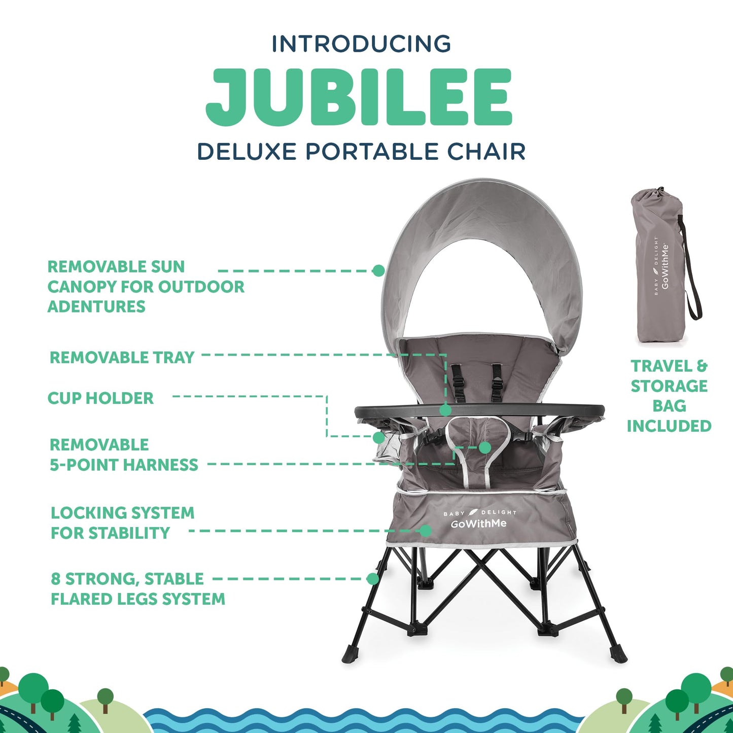 Baby Delight Go With Me Jubilee Deluxe Portable Chair | Indoor And Outdoor | Sun Canopy | Grey