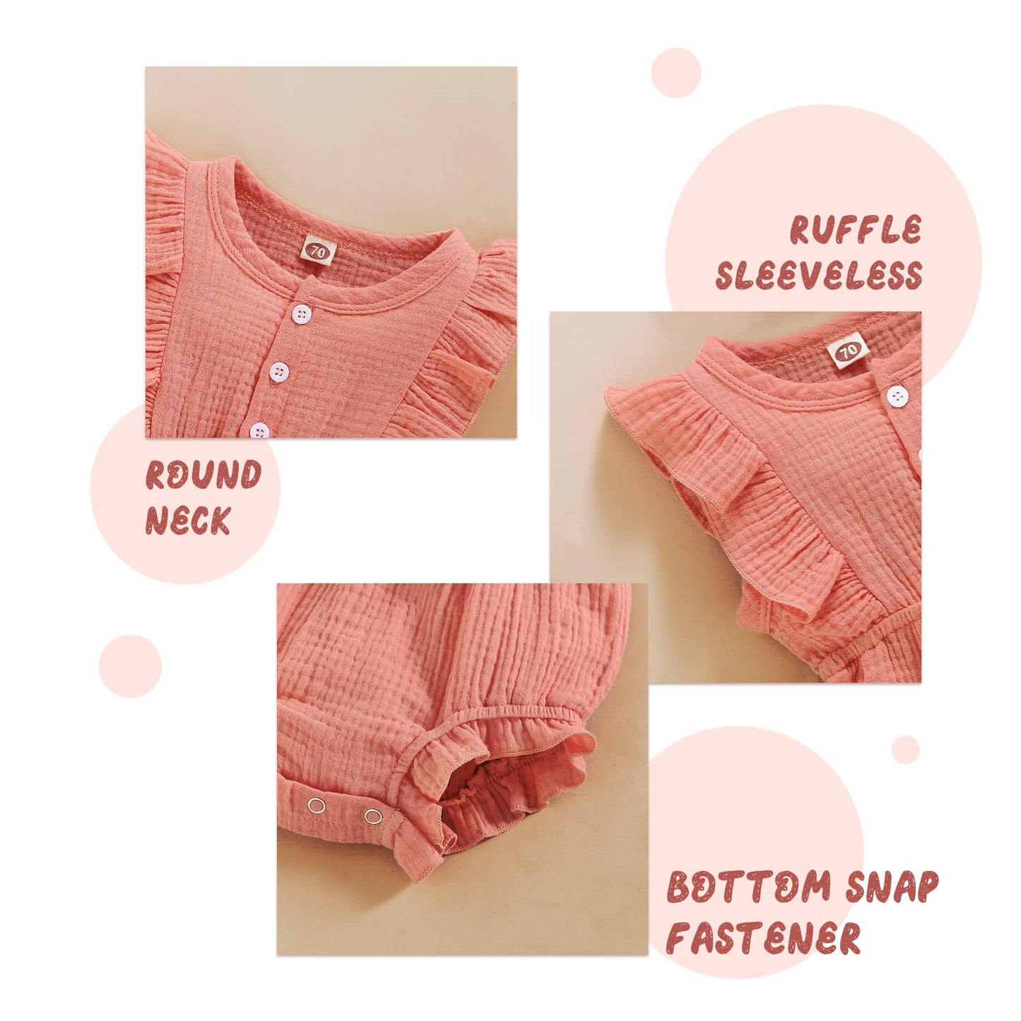 Younger Tree Toddler Baby Girl Ruffled Sleeveless Romper Casual Summer Jumpsuit Cotton Linen Clothes (Button-Pink, 0-3 Months)