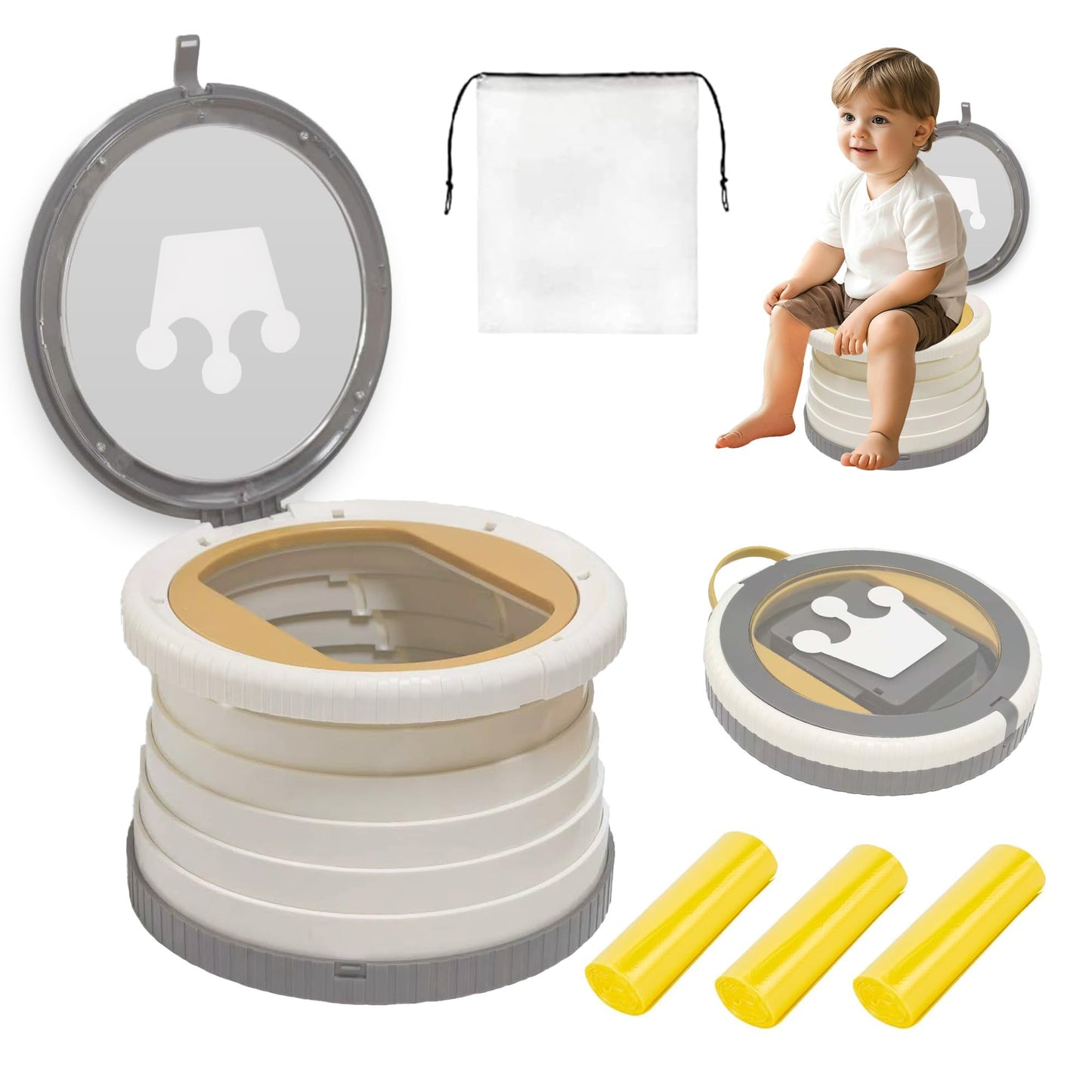 Portable, Foldable Potty seat for Toddler, Training Toilet Seat Emergency Toilet The Bottom Has the Function of Storing Garbage 