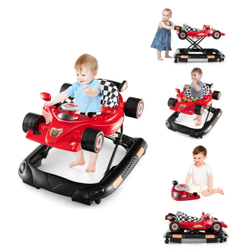 Baby Joy 4-In-1 Baby Walker, Foldable Activity Walker With Adjustable Height, Music & Lights, Anti-Rollover, Toddler Push Walker