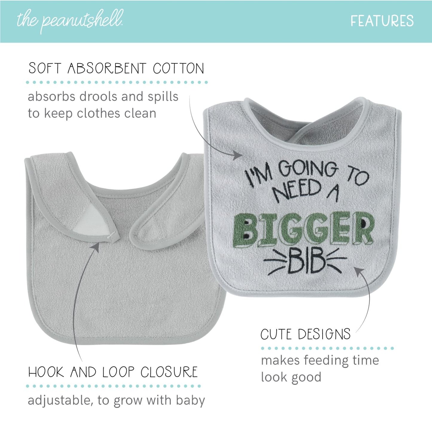 The Peanutshell Terry Bib Set For Baby Boys | 10 Pack For Feeding, Teething, & Drooling | Dinosaur