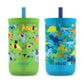 Ello Bop 2-Pack 12oz Kids Plastic Tumbler Set with Carry Loop | Leak-Proof Slider Lid | Removable Spill Resistant Soft Straw | B