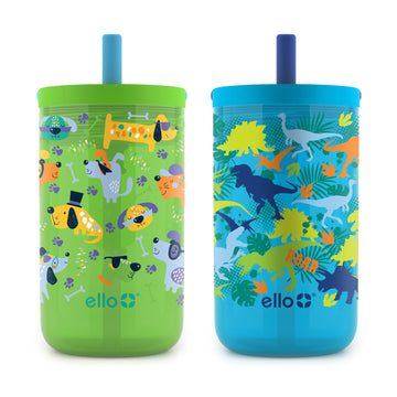Ello Bop 2-Pack 12oz Kids Plastic Tumbler Set with Carry Loop | Leak-Proof Slider Lid | Removable Spill Resistant Soft Straw | B