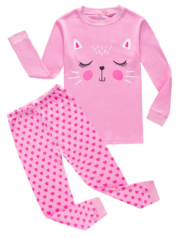 Kikizye Cat Baby Girls Long Sleeve Pajama Sets 100% Cotton Pjs Infant Size 18-24 Mothes