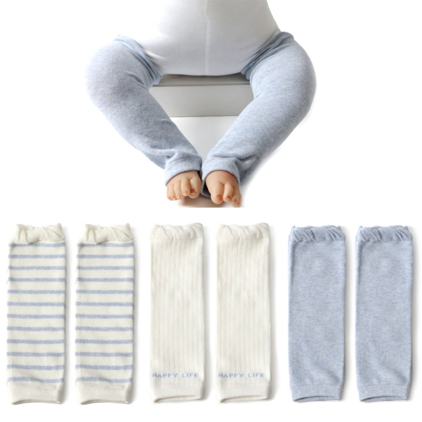 Elesa Miracle 3 Pairs Baby Toddler Leg Warmer (3Pc- Blue)