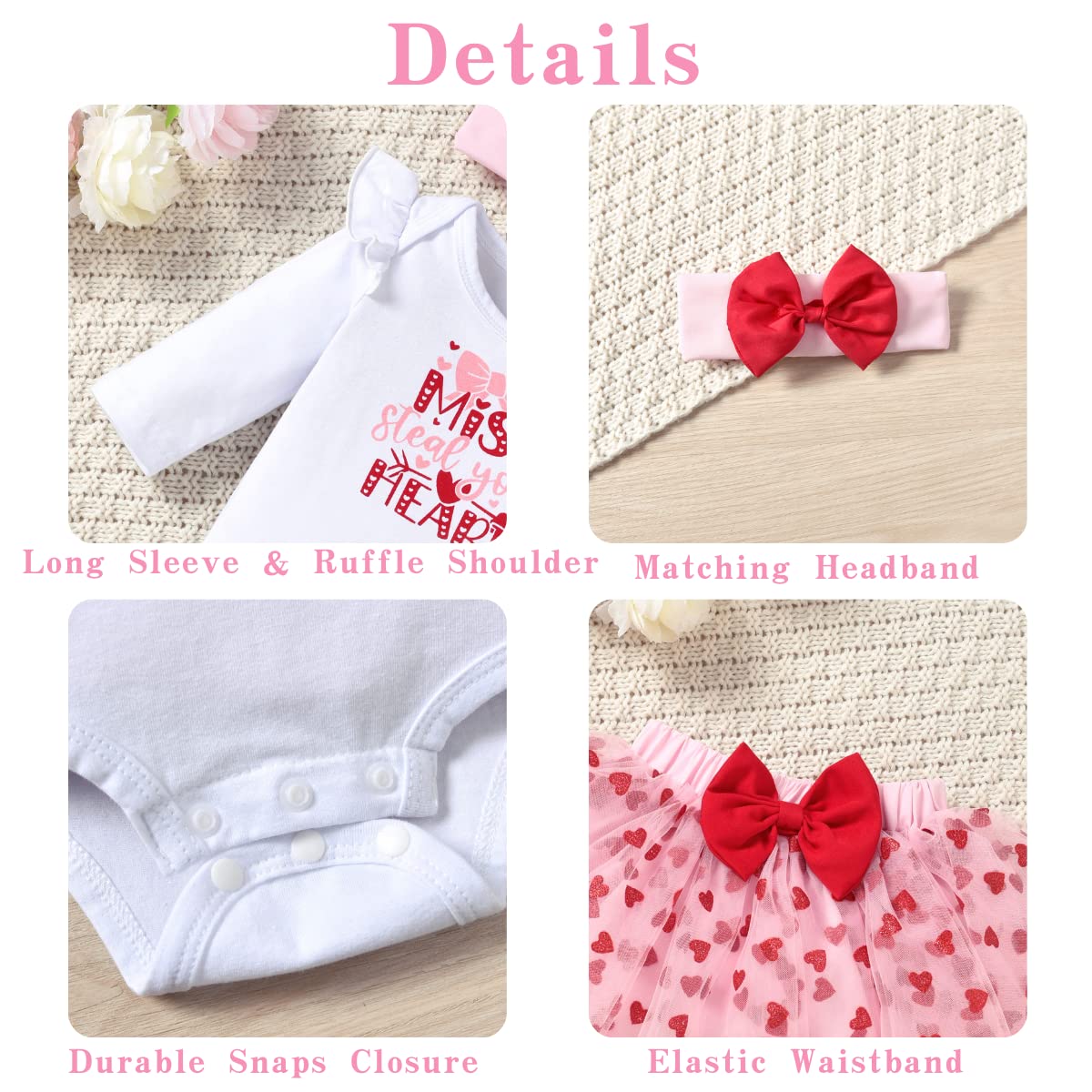 Aalizzwell 0-3 Months Baby Girls Valentines Day Outfit Infant 1St Valentines My Tulle Skirt Heart Clothes With Leg Warmers Cloth