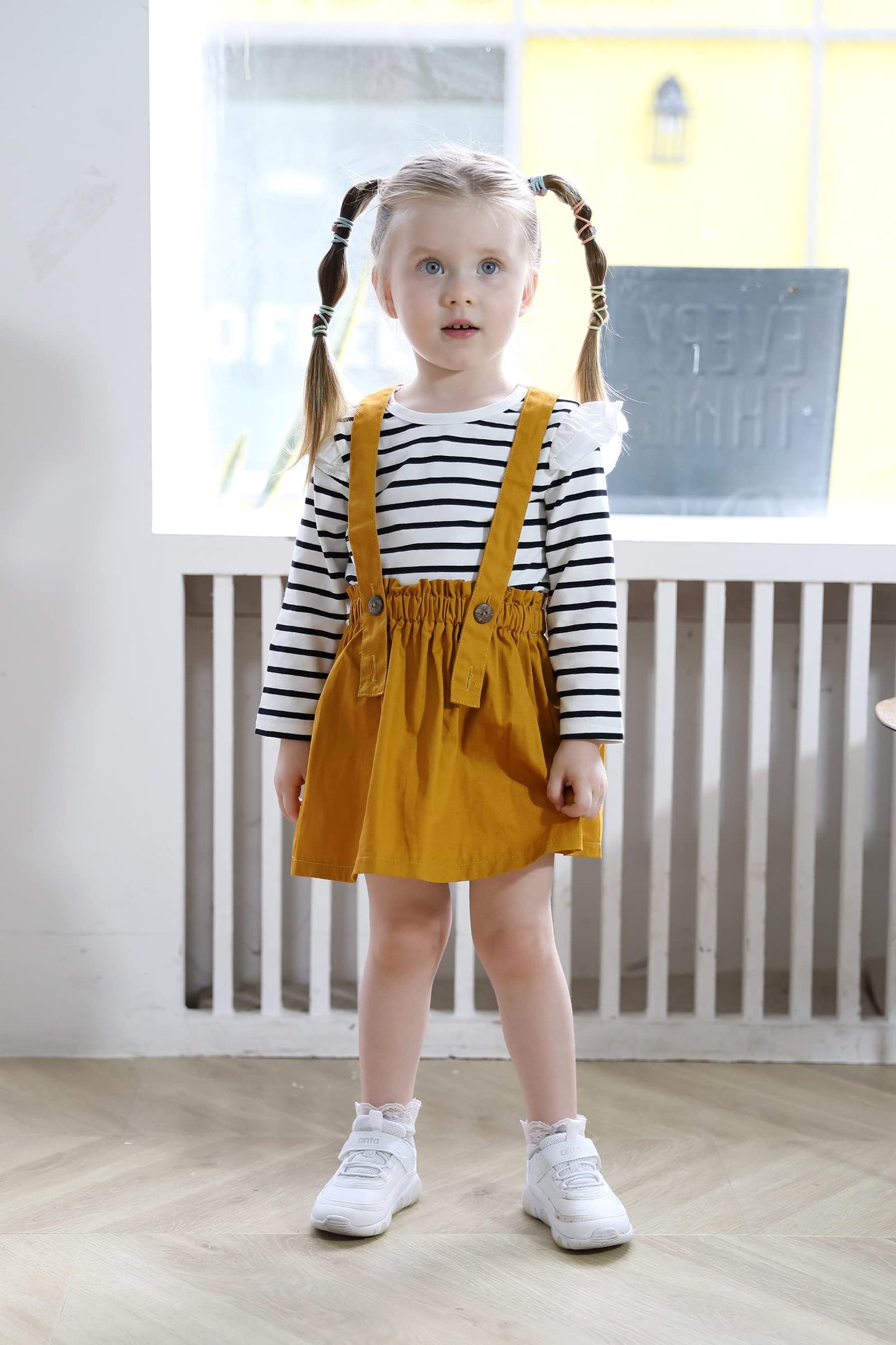 Younger Star Toddler Baby Girl Fall Outfits Long Sleeve T-Shirt Top Suspender Skirt Overalls Toddler Girls Clothing Sets(2-3T,Ye