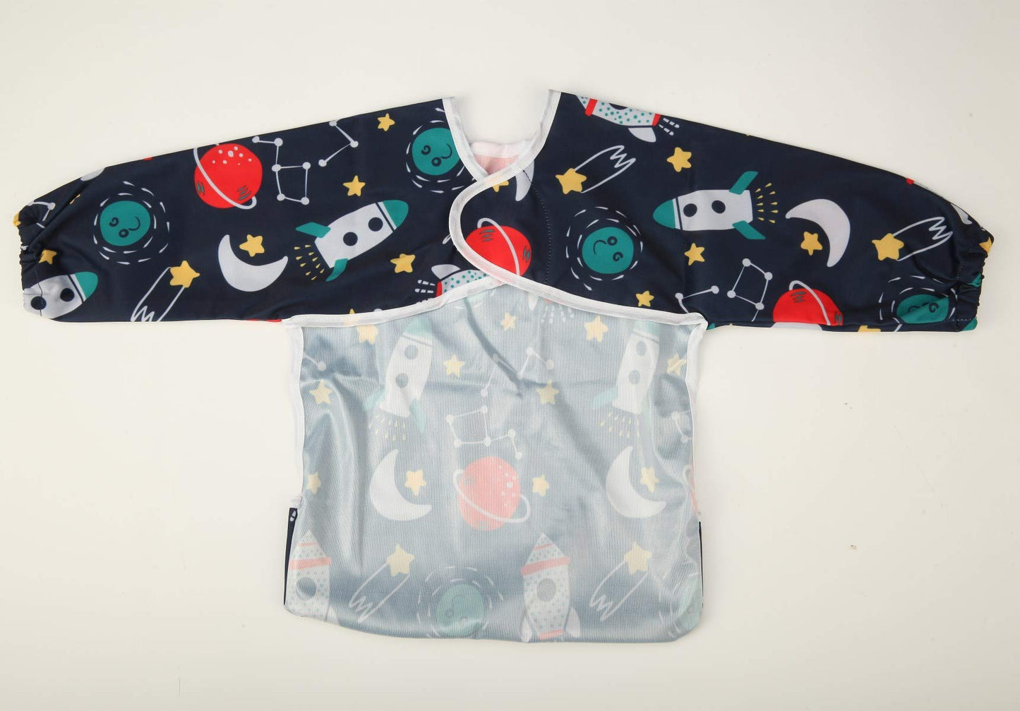Sigzagor Baby Bib Sleeved Shirt With Pocket 1-3 years old Toddler Painting Drawing (Rocket)