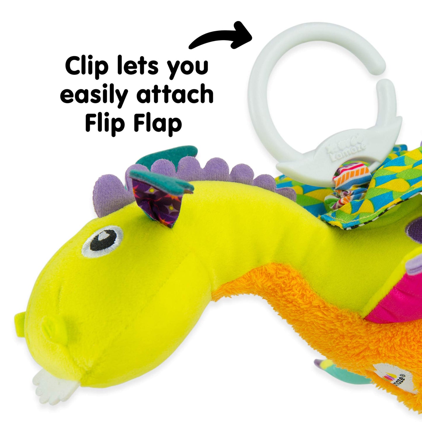 Lamaze Flip Flap Dragon Clip On Car Seat and Stroller Toy - Soft Baby Hanging Toys - Baby Crinkle Toys with High Contrast Colors