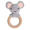 Pearhead Mouse Wooden Baby Teether - Soft Plush Lovey with Natural Wood Rattle Ring, BPA-Free, Soothes Infant Gums, Multi-Sensor
