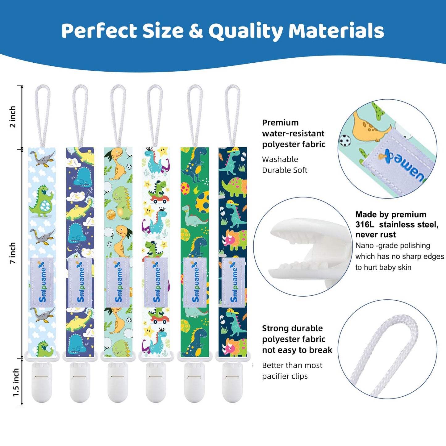 Smlpuame Baby Pacifier Clip For Boys Girl,6 Pack Stylish Binky Clips Strap,Paci Holder With Clips Universal Lightweight Fits Mos
