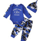 Nzrvaws 0-3 Months Newborn Baby Boy Clothes Infant Long Sleeve Blue Romper Camouflage Pants Hat 3Pc Outfits Set Fall Winter