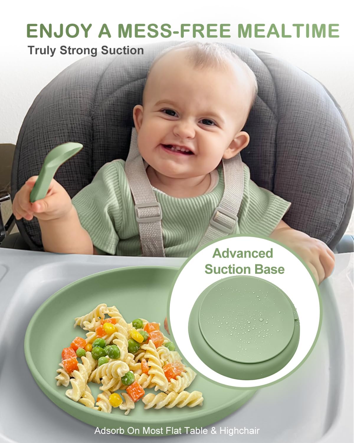 Qyeejong Classic Toddler Plates With Suction (3 Pack), Non Toxic & Bpa Free Silicone Suction Plates For Baby Toddler Kids, Non S