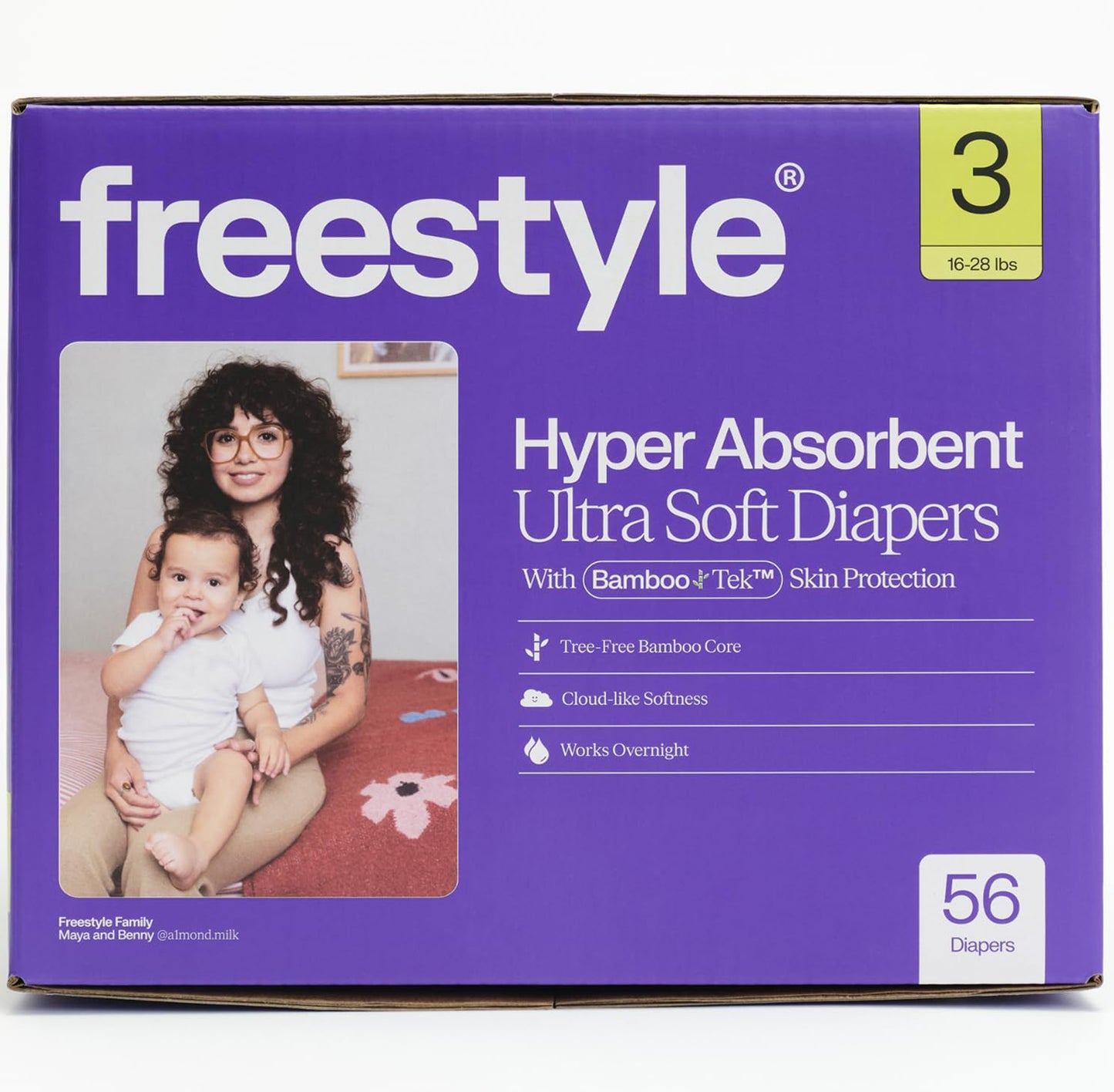 Freestyle BambooTek Diapers - (Size 3) Hyper Absorbent & Non-Toxic - Disposable Diapers for Sensitive Skin - Ultra Soft Diapers