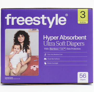 Freestyle BambooTek Diapers - (Size 3) Hyper Absorbent & Non-Toxic - Disposable Diapers for Sensitive Skin - Ultra Soft Diapers