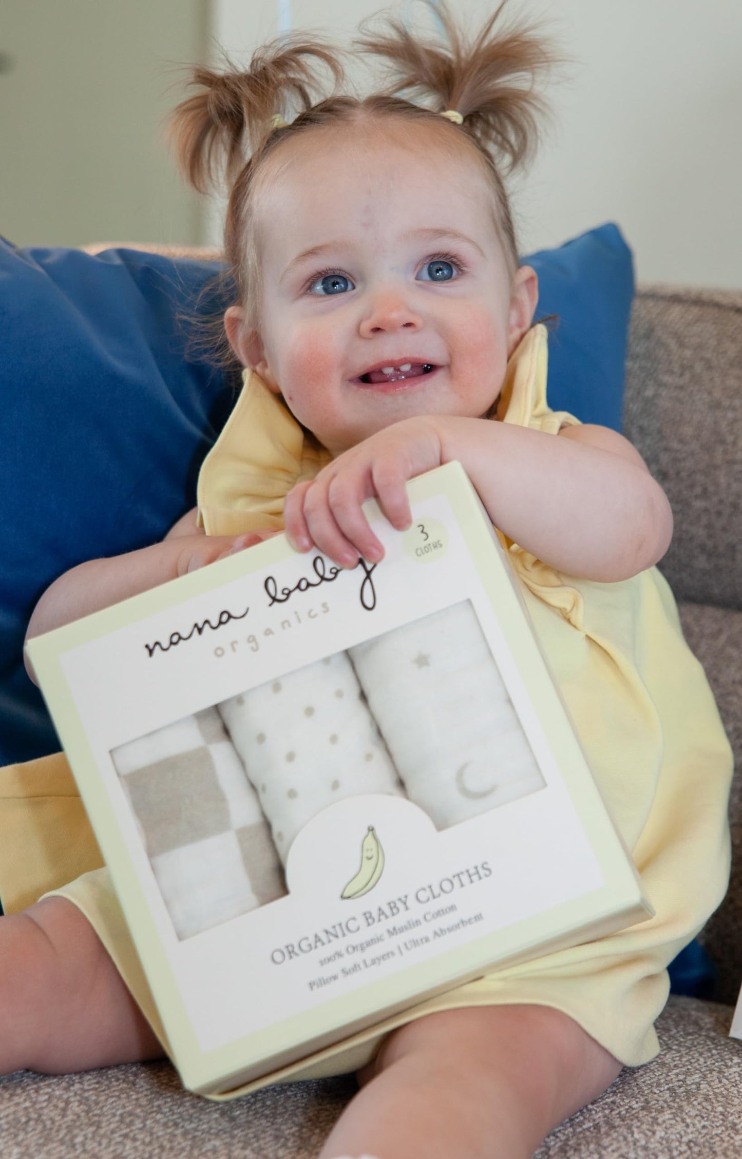 Nana Baby Burp Cloths | 100% Organic Muslin Cotton | Set Of 3 (Ivory/Oatmeal)