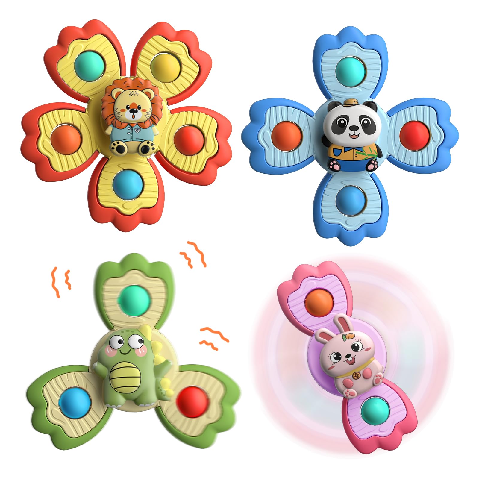BENSE 4PCS Suction Cup Spinner Toys for Toddlers 1-3 | Sensory Fidget Toys with Textured Silicone | Spinning Tops for Bath, High