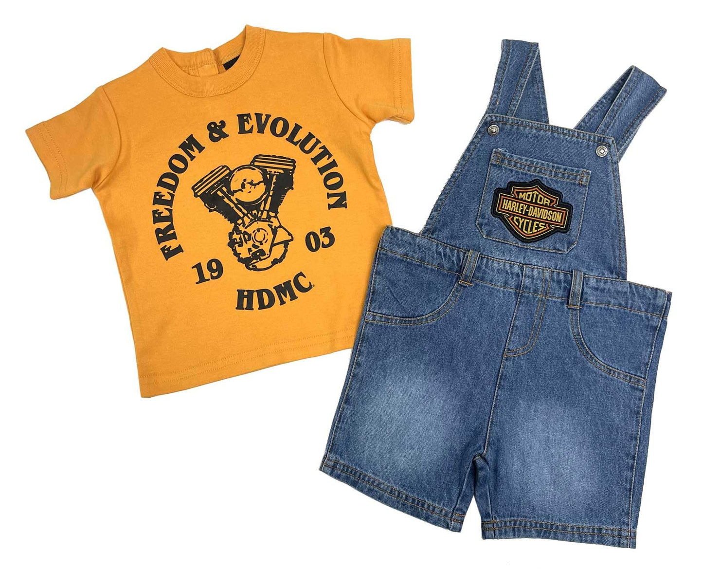 Harley-Davidson Baby Boys 2-Piece B&S Newborn Tee & Denim Overall Set (0/3M)