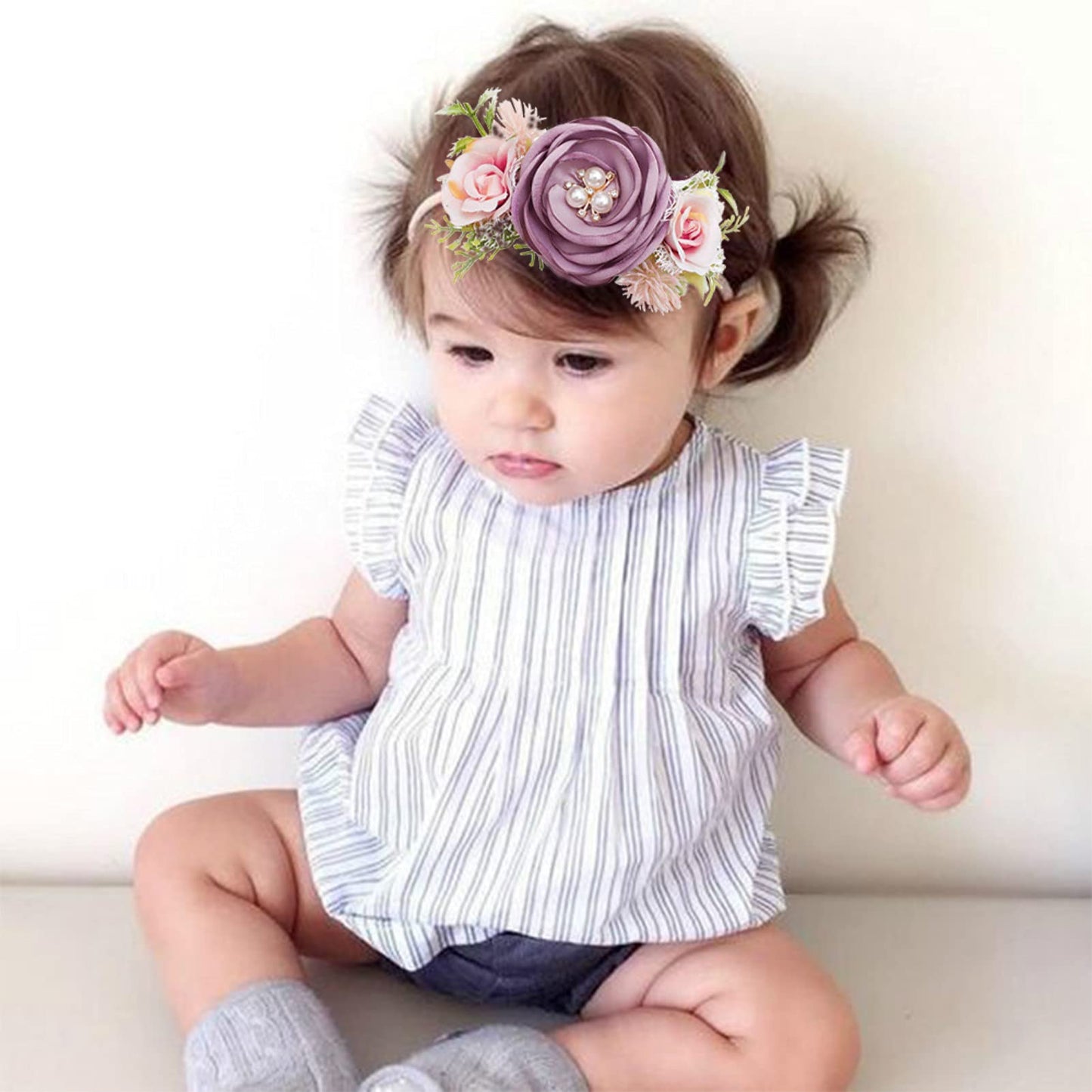 BFNAAgirl Baby Girl Headbands Nylon Flower Elastic Hairbands 3pcs Hair Accessories Gift for Newborn Infant Toddlers (YM4)