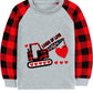 Valentine'S Day Shirt For Toddler Boy Girl Clothes Heart Crane Truck Outfits Buffalo Red Plaid Raglan Sleeve Kids Tee Tops 6T