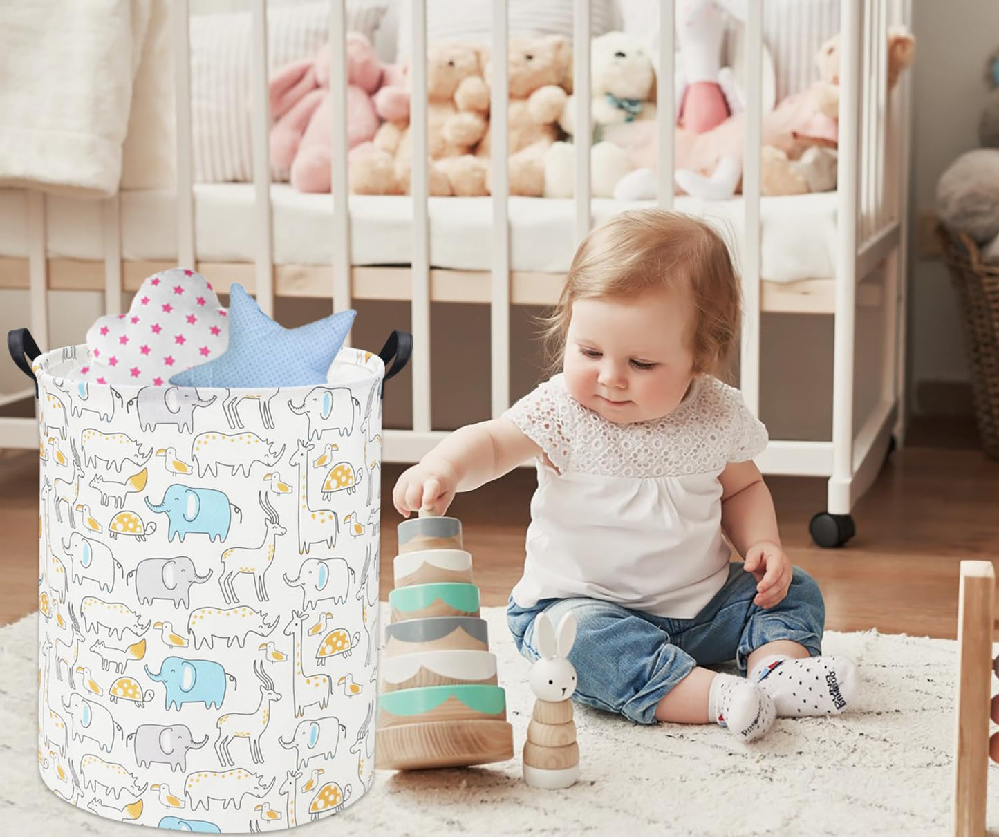 Tibaolover Animal Baby Laundry Basket Baby Hamper Kids Toy Storage Bin For Boys Room Decor Baby Nursery Hamper Gift Baskets For