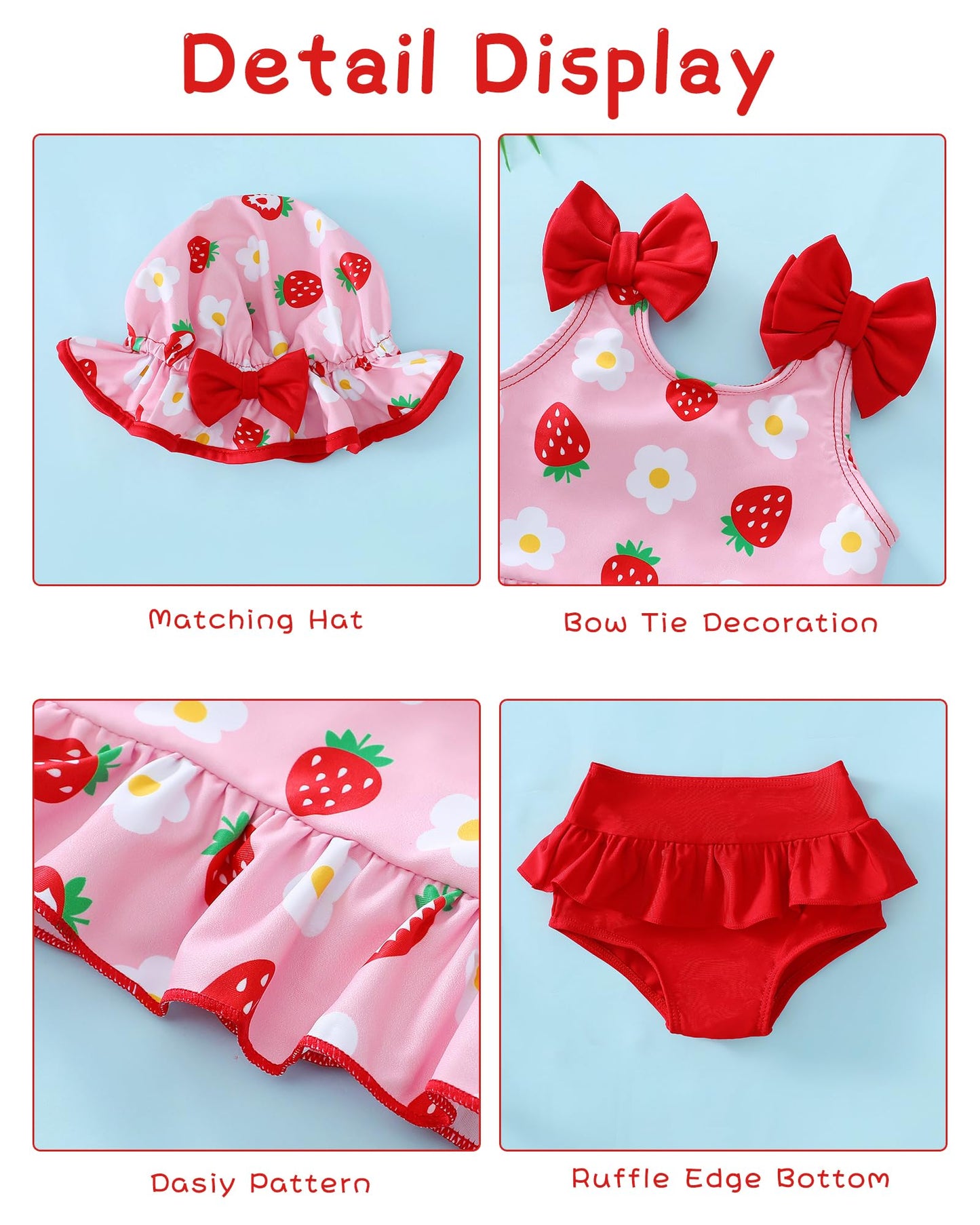 Toddler Swimsuit Girl 12-18 Months Toddler Bathing Suit Two Piece Red Strawberry Tankini Baby Girl'S Swimwear Summer Beach Bikin
