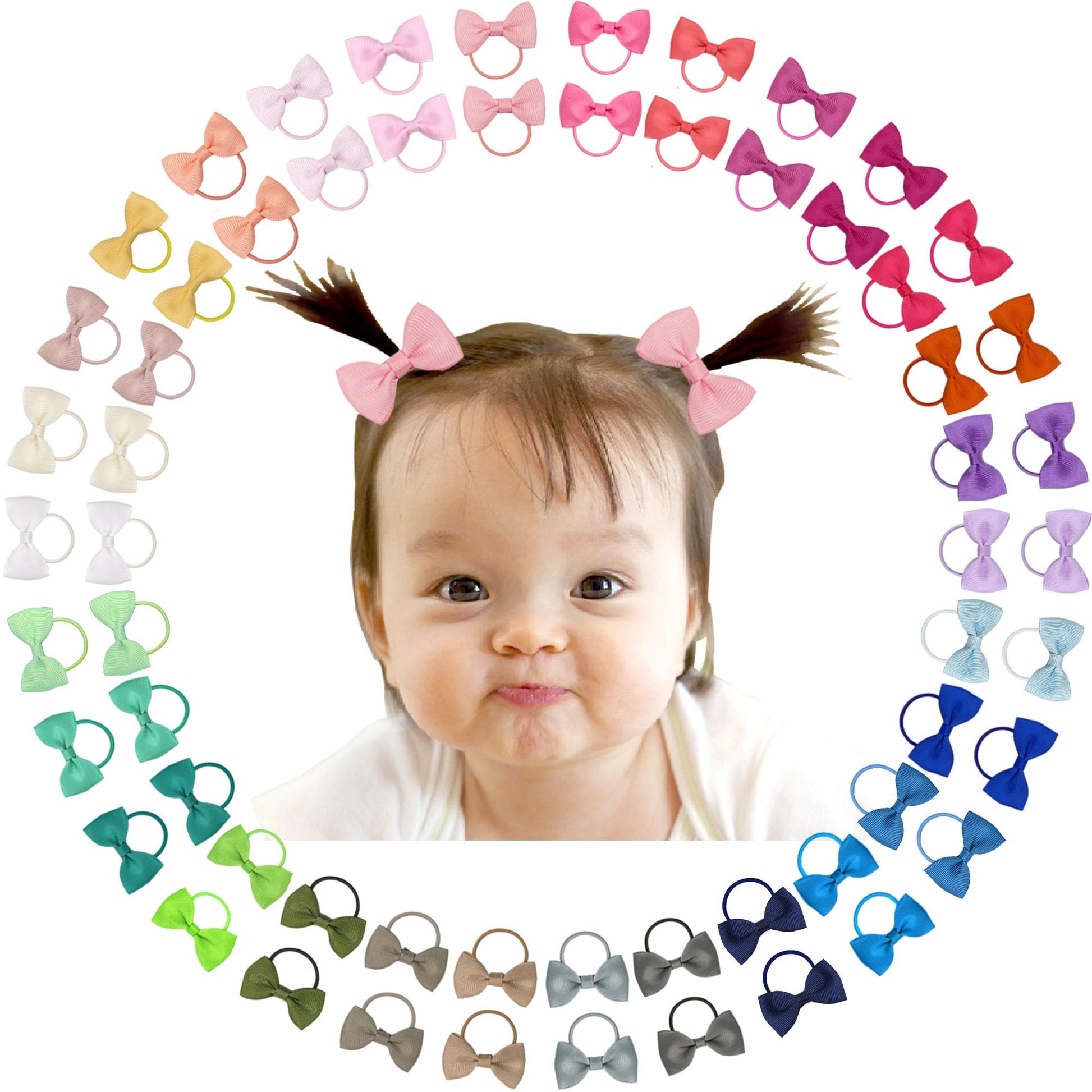 60 Pcs 2 Inches Baby Bows Hair Ties Mini Boutique Hair Bows Durable Elastic Rubber Ribbon Hair Band Accessories For Toddlers Inf