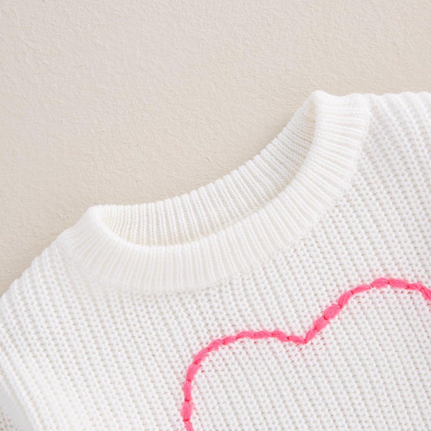 Nokpsedcb Baby Girl Cute Long Sleeve Heart Flowers Embroidery Oversized Sweater Toddler Valentine Outfit (White, 12-18 Months)