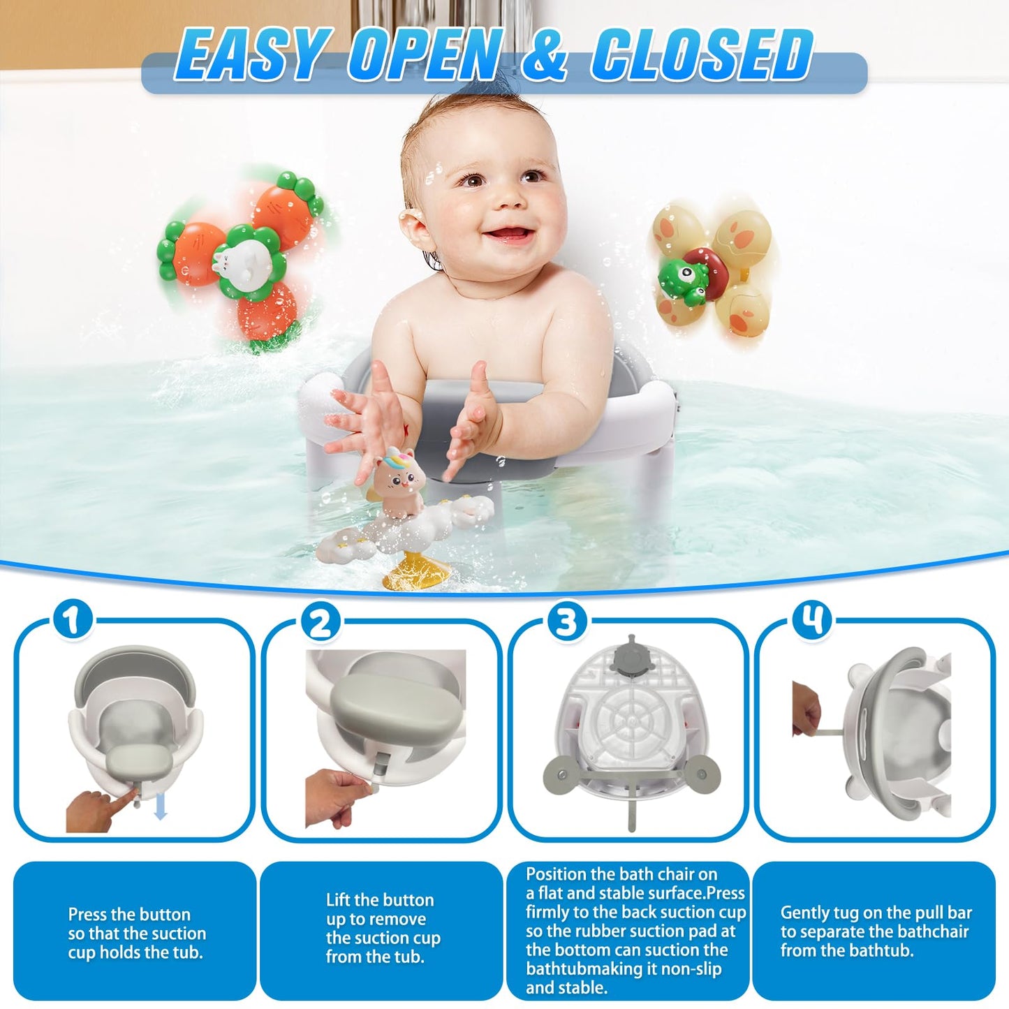Mostop Baby Bath Seat For Babies 6 Months & Up, Baby Bath Tub Seat With Suction Cups, Non-Slip Toddler Bath Seat With 3 Suction