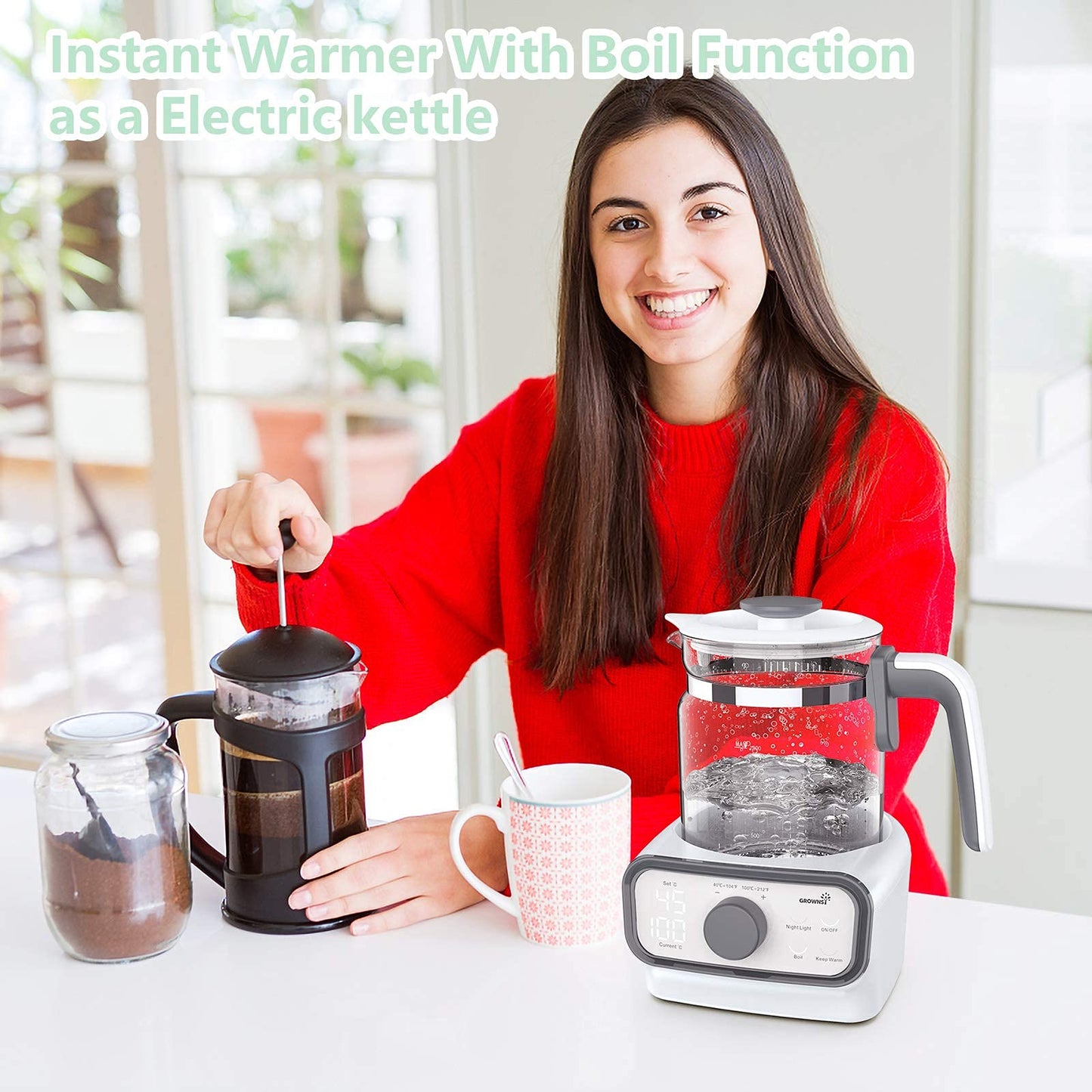 Baby Instant Warmer, Glass Water Boiler with Accurate Temperature Control for Formula, Coffee and Tea, 1.3 Liter Electric Kettle