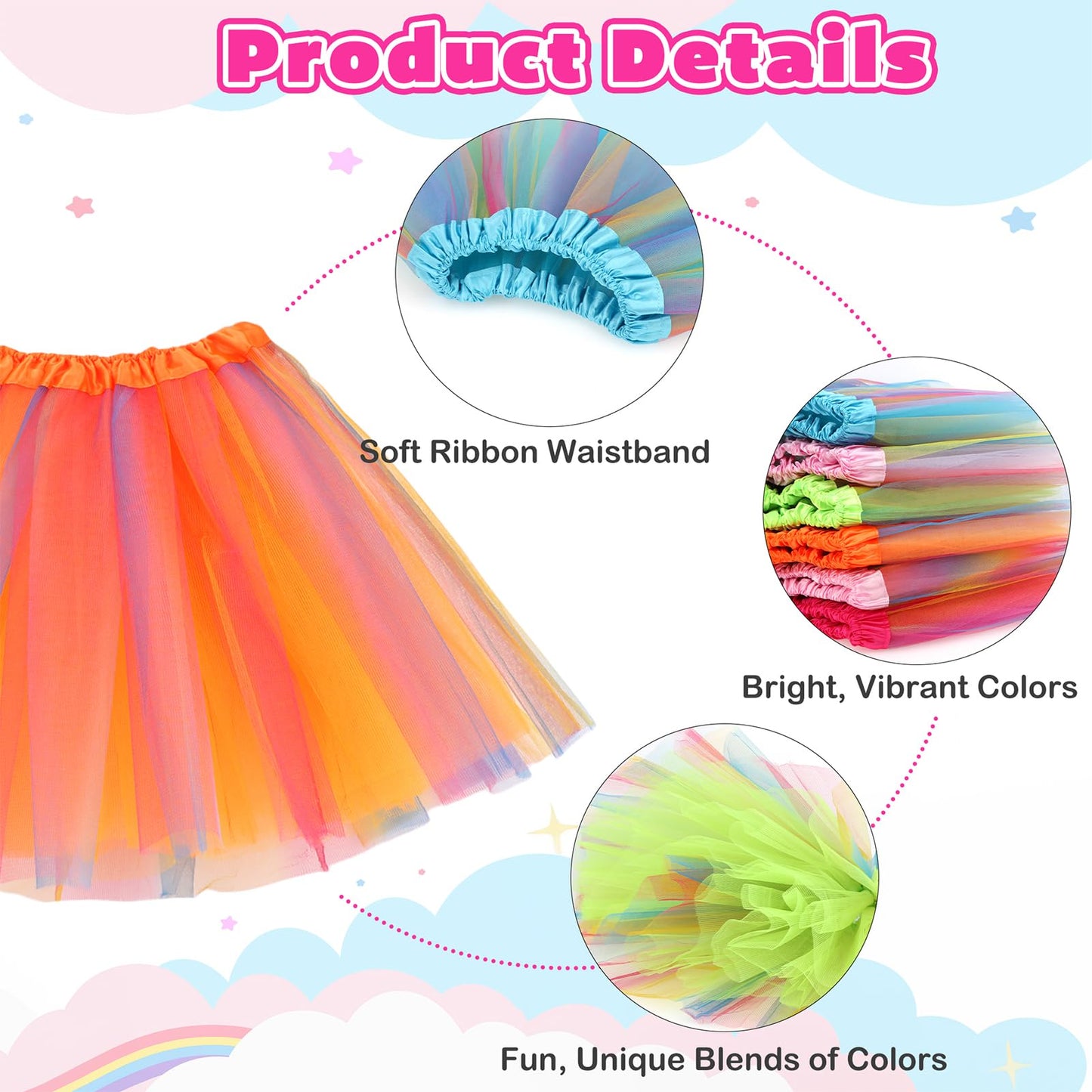 Kilofly Girls Ballet Tutu Kids Birthday Princess Party Favor Dress Skirt Set Of 6 Multicolored