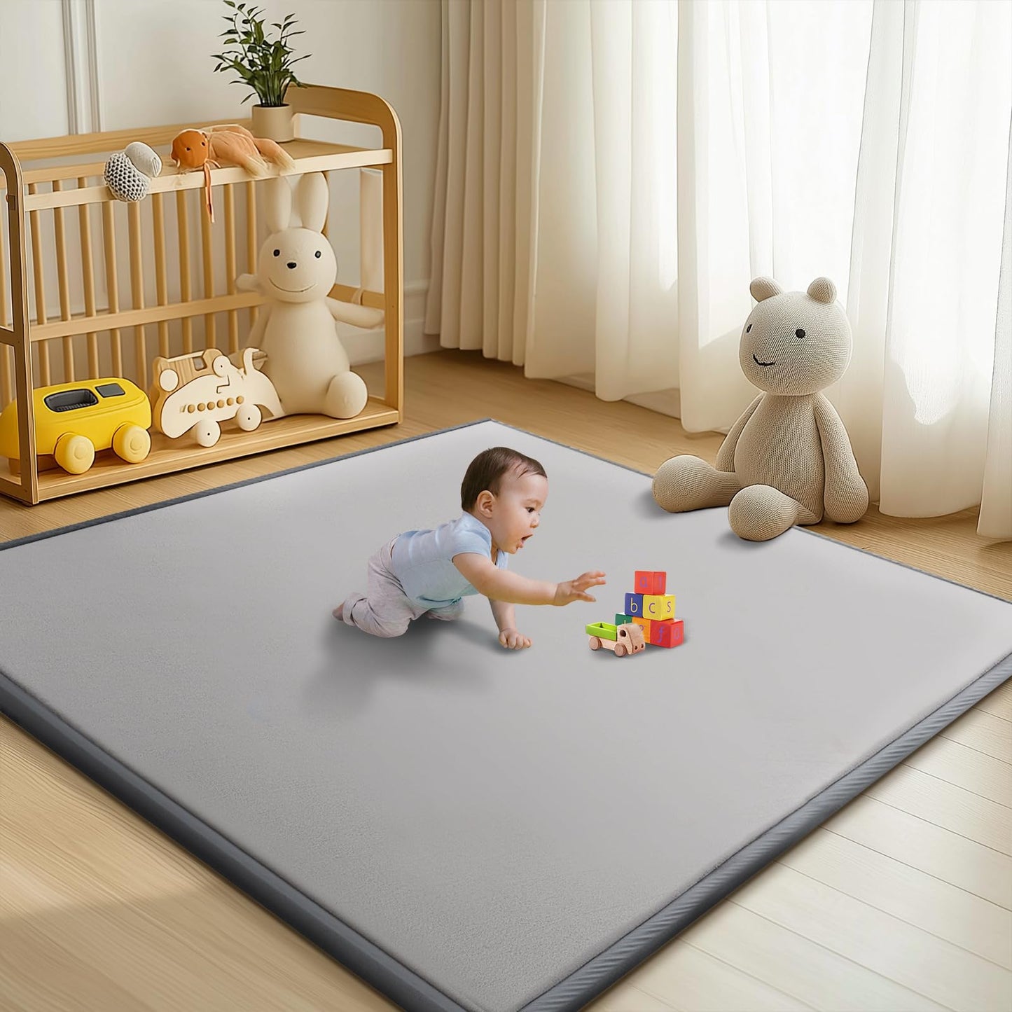 Baby Play Mat For Floor - 1.4' Thick Memory Foam Rug, 70'X59' Playpen Tummy Time Mat, Soft Velvet Nursery Rug, Large Padded C
