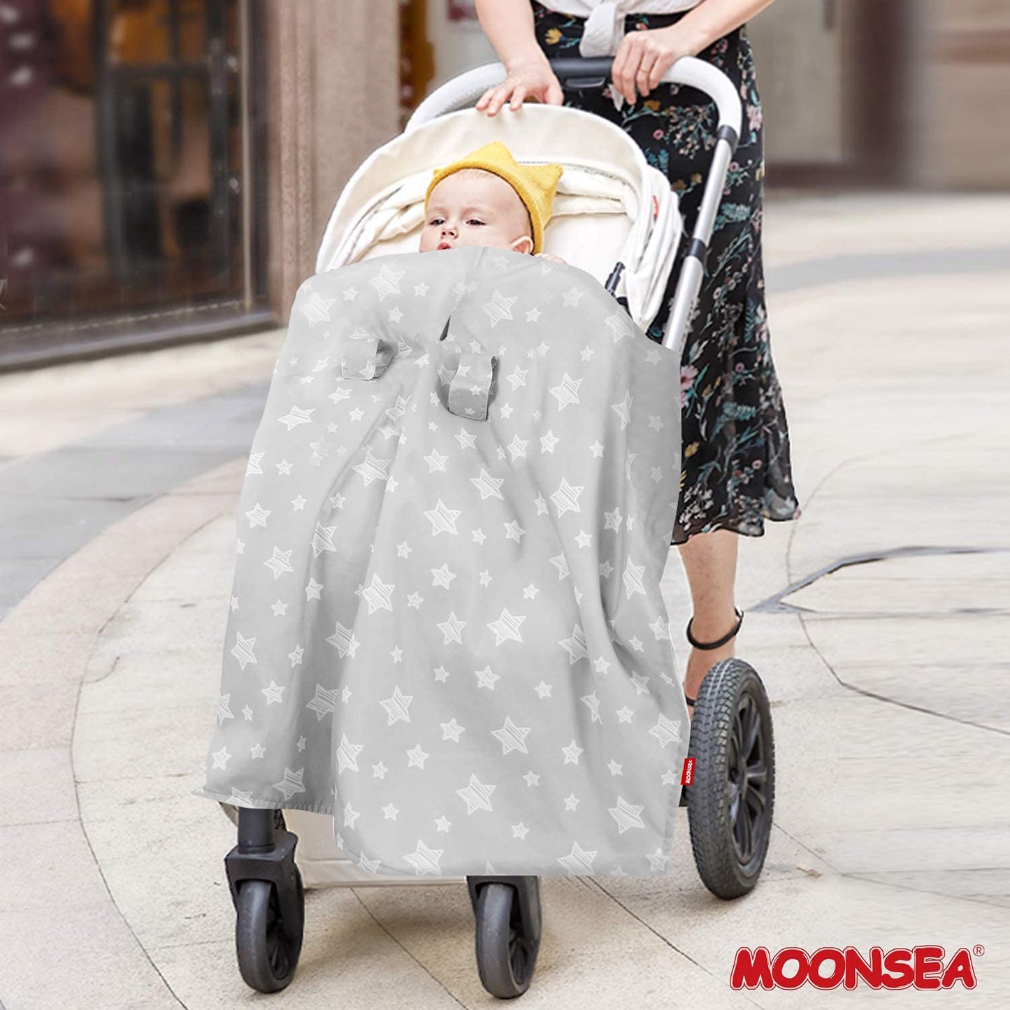 Baby Carseat Canopy, Opening Minky Car Seat Cover For Babies, Star Print Grey Car Seat Canopy Nursing Scarf, Warm Carseat Canopy