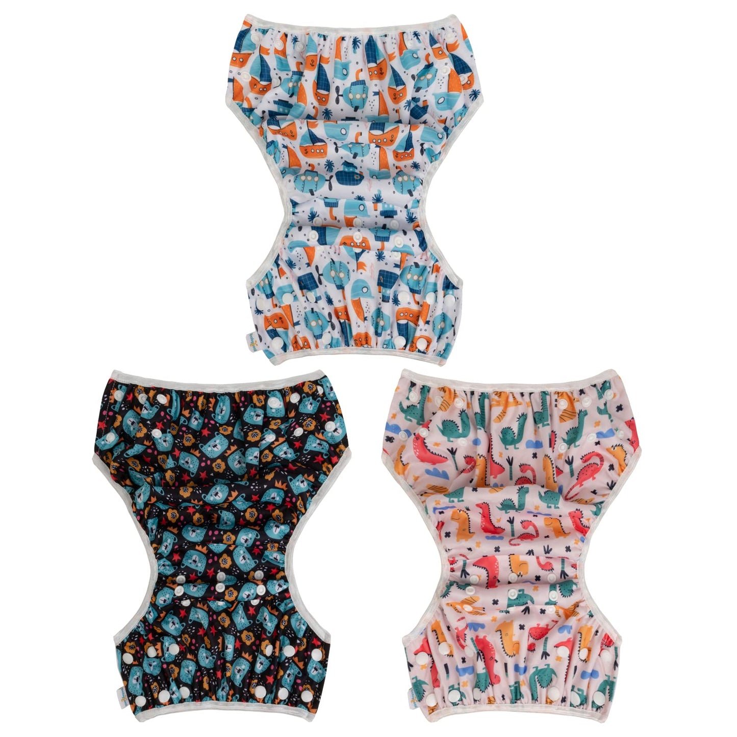 Babygoal Baby Swim Diapers 3 Pack For 0-8 Months Infant Girls And Boys, Reusable Adjustable Washable For Swimming Lessons-Boat,