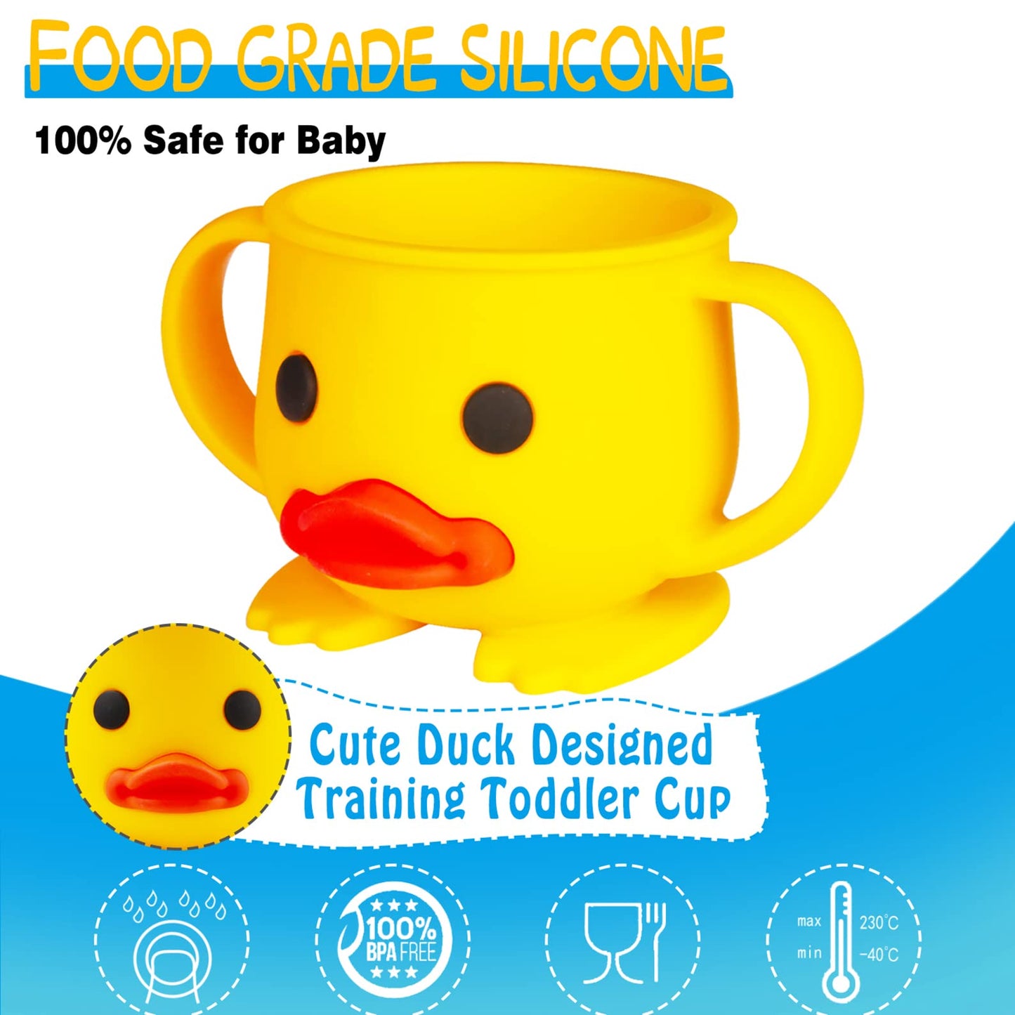 Linowos Toddler Cup, Silicone Training Cup, Baby Led Weaning Cup With Double Handle, Baby Open Cup, Unbreakable, 7Oz, 6+ Months