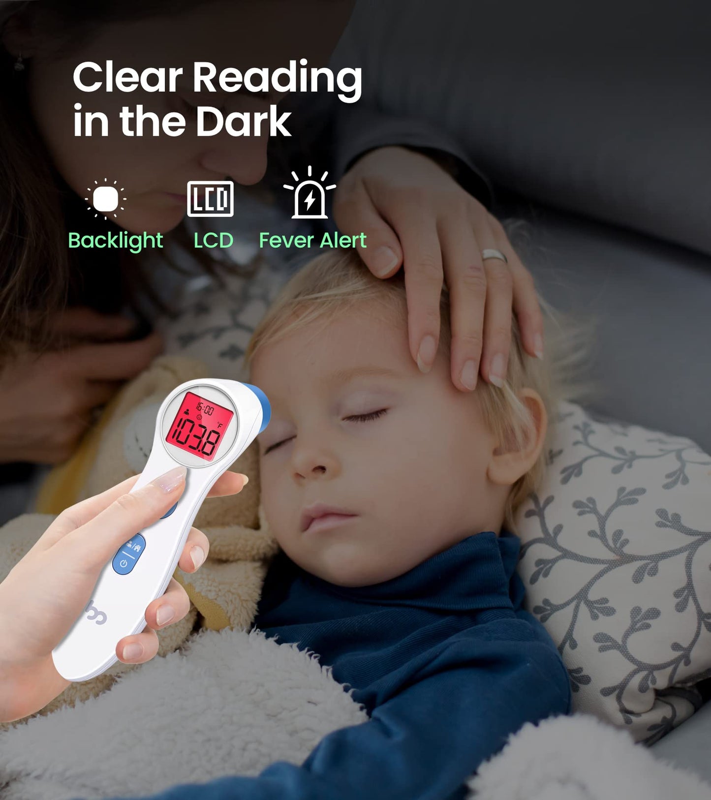 Forehead Thermometer For Adults And Kids, Digital Infrared Thermometer For Baby, Infants And Toddlers, Touchless Thermometer Wit
