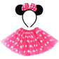 Cumwoen Polka Dots Tutu With Mouse Ears Headband Girls Halloween Costume Birthday Dress Up Accessories Hot Pink