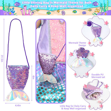 Meland Mermaid Dress For Girls - Little Mermaid Costume For Girls With Bag Princess Dresses For Girls 3-8 Birthday Gift