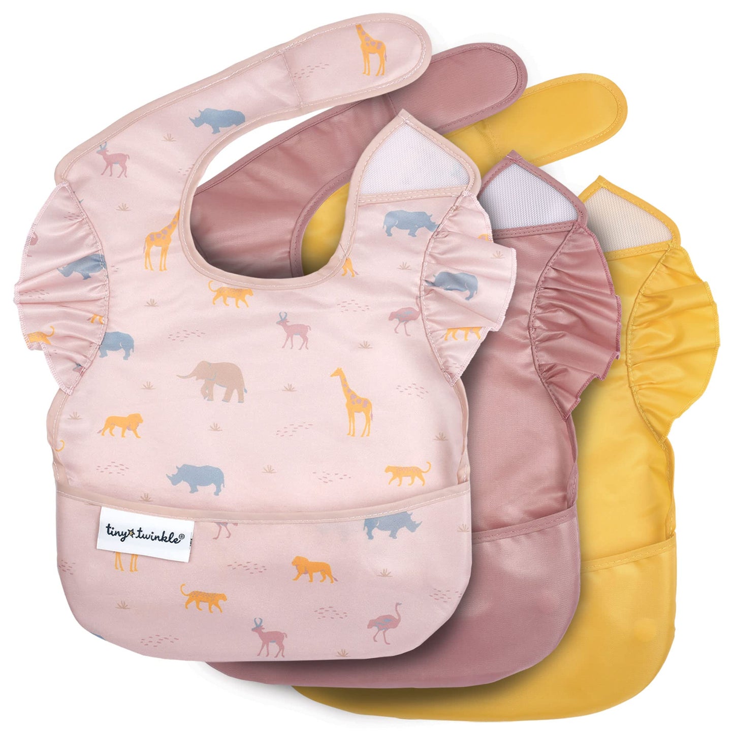 Tiny Twinkle Mess-Proof Baby Bib - Waterproof Bib For Baby Girl - Machine Washable - Adjustable Closure - Pvc Bpa & Phthalate Fr