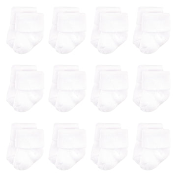 Luvable Friends Unisex Baby Newborn And Baby Terry Socks, White 12-Pack, 6-12 Months Us