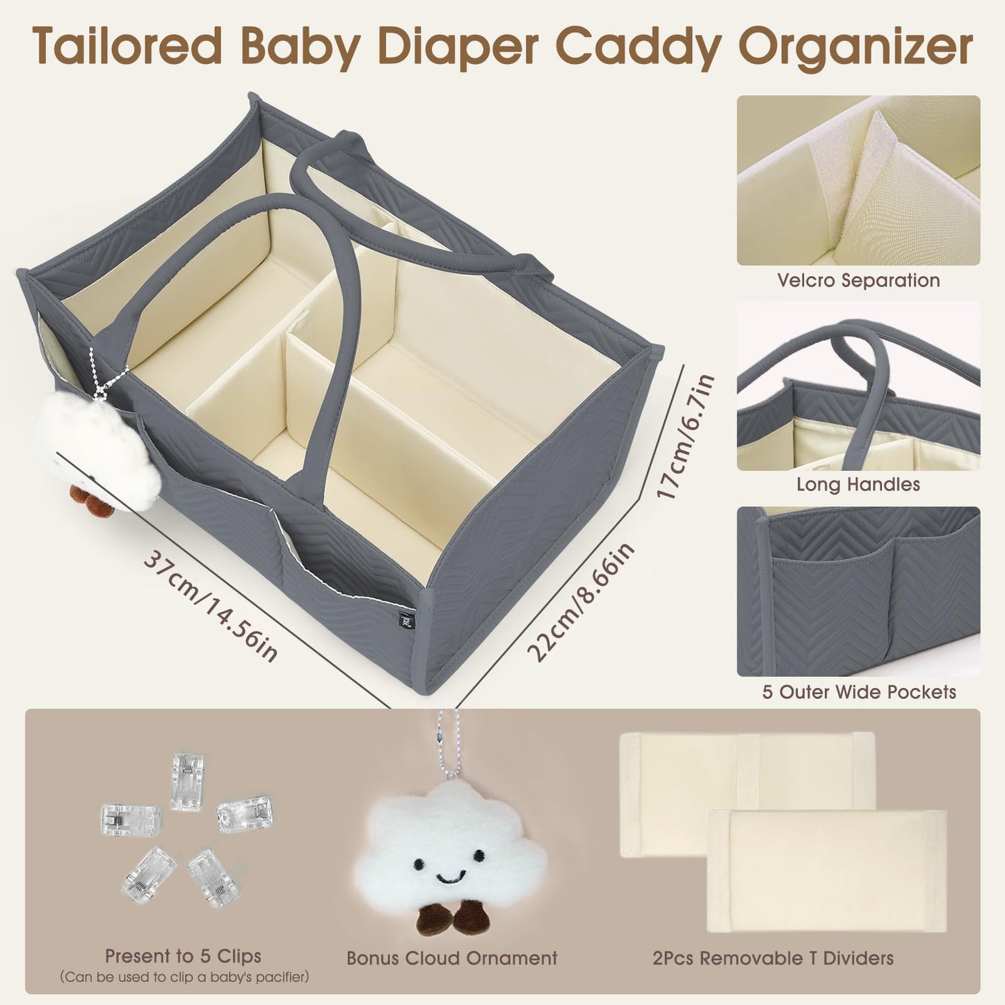 Skycase Large Diaper Caddy Organizer, Baby Organizers And Storage For Newborn Essentials Must Haves, Nursery Storage Basket For