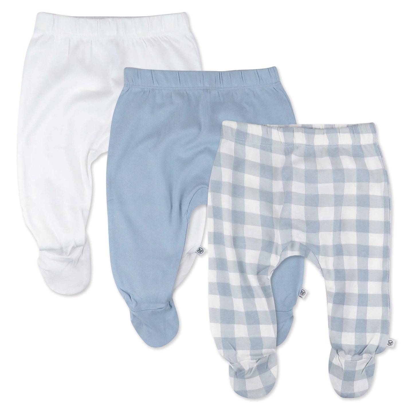 Honestbaby Baby 3-Pack Organic Cotton Footed Harem Pants, Blue Painted Buffalo Check, 6-9 Months