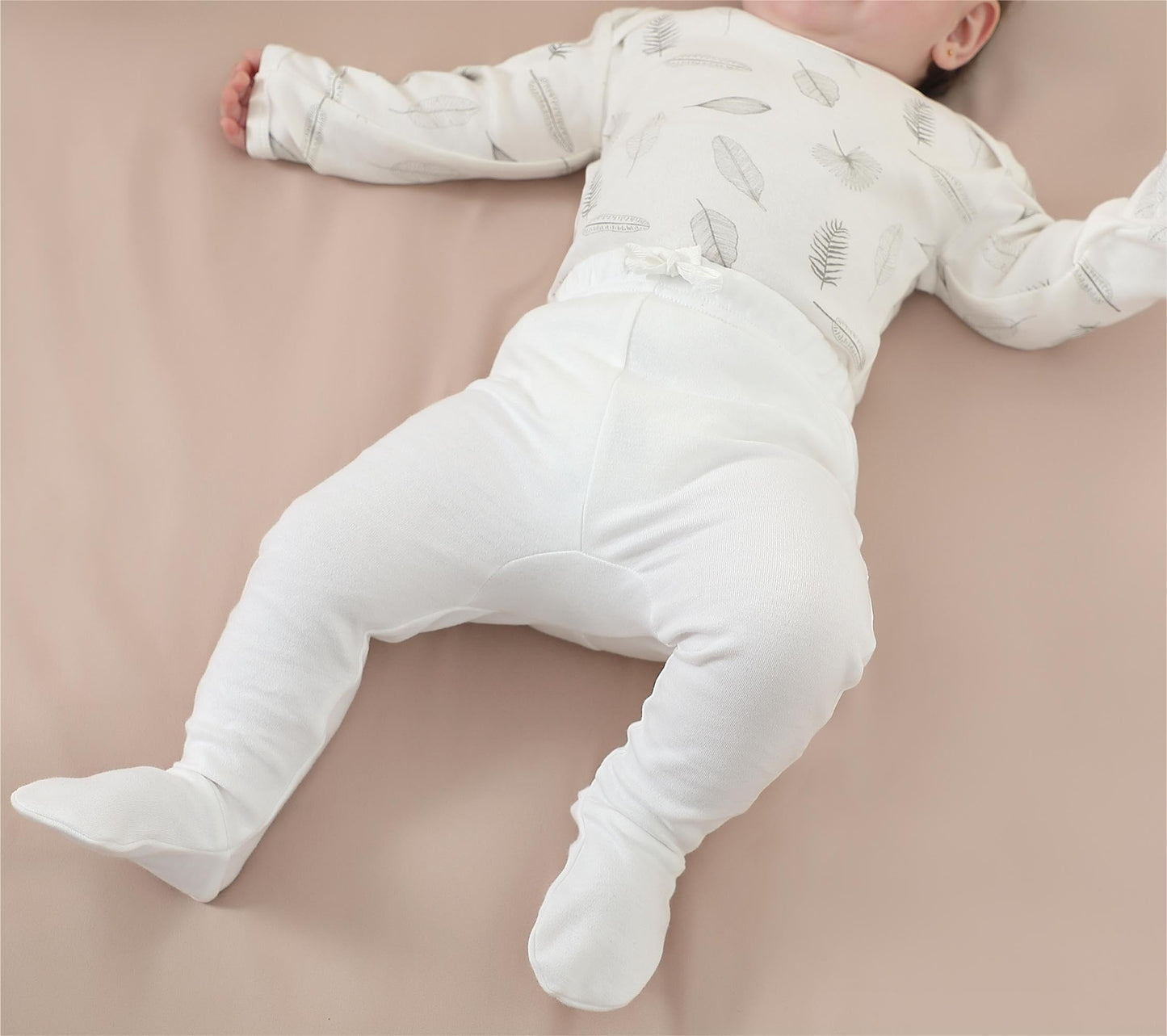 Owlivia 100% Organic Cotton Baby Boy Girl 2-Pack Footed Pants Wiggle Pants Jogging Pants(White & Grey Melange, 0-3 Months)