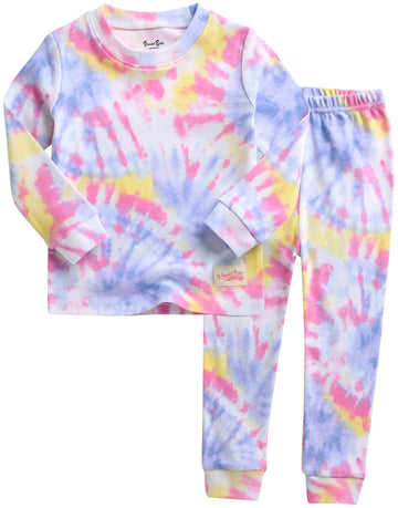 Vaenait Baby Kids Junior 100% Cotton Sleepwear Pajamas 2Pcs Set Tiedye-Bluepinkyellow-253 Xs