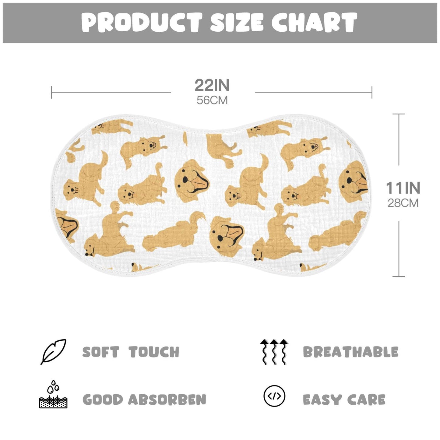 Yyzzh Golden Retriever Dog Muslin Burp Cloths For Baby 1 Pack Soft 100% Cotton Baby Washcloths Bibs For Boy Girl