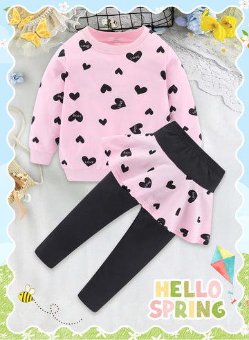 Bomdeals Adorable Cute Toddler Baby Girls Clothes Set,Long Sleeve T-Shirt +Pants Outfit(Pink,90,2143B)