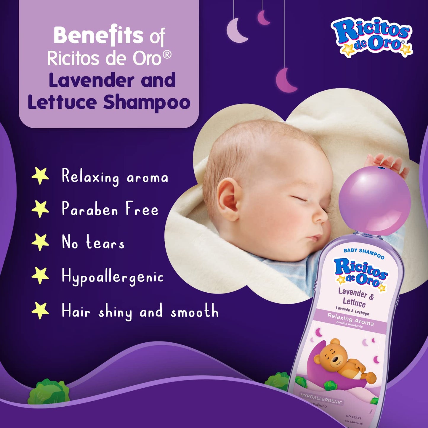 Ricitos De Oro Lavender Baby Shampoo, Children Cleansing Shampoo With Natural Lavender, Formulated For Babies, 3-Pack Of 8.45 Fl