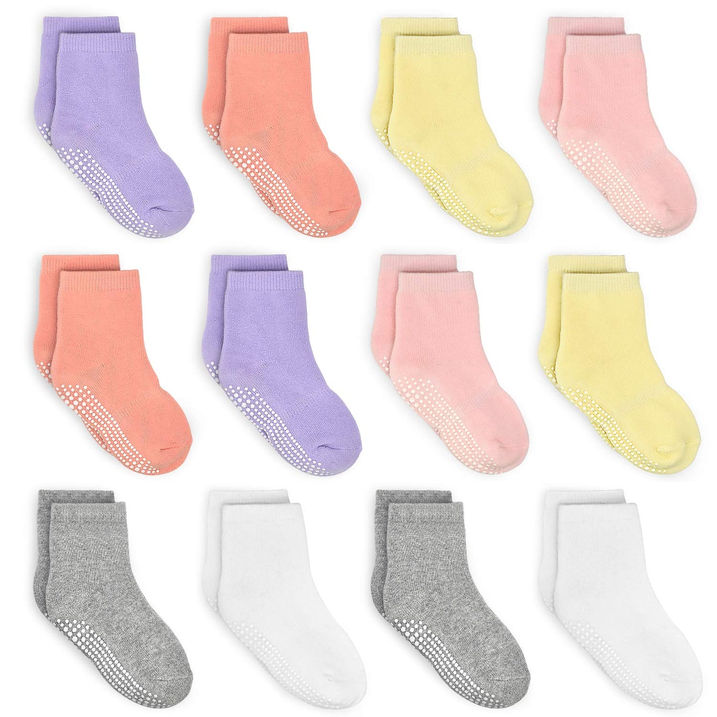 Tphon Kids Non Slip Toddler Girls Grip Socks 12 Pairs Anti Skid Sticky Socks For 1-3 Years Infants Baby Children