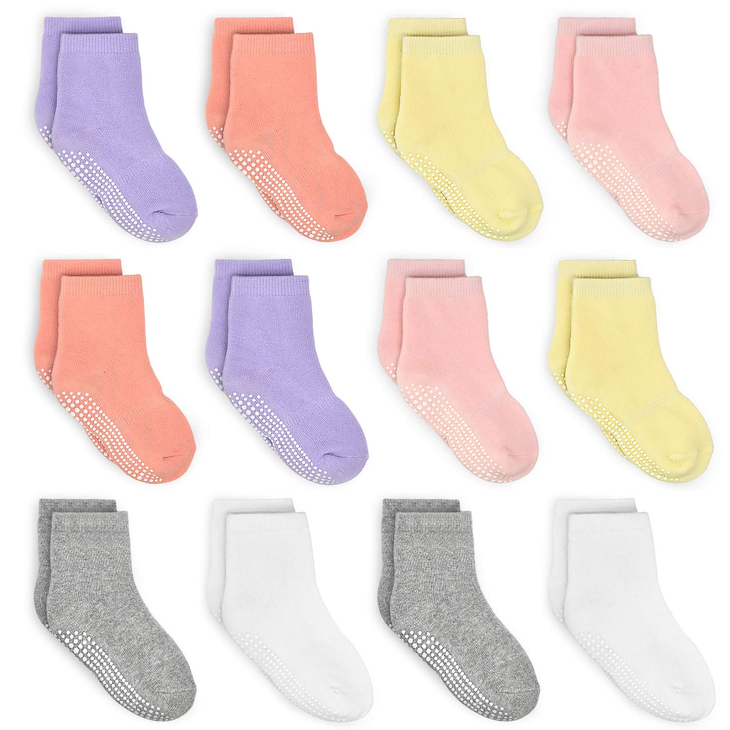 Tphon Kids Non Slip Toddler Girls Grip Socks 12 Pairs Anti Skid Sticky Socks For 1-3 Years Infants Baby Children